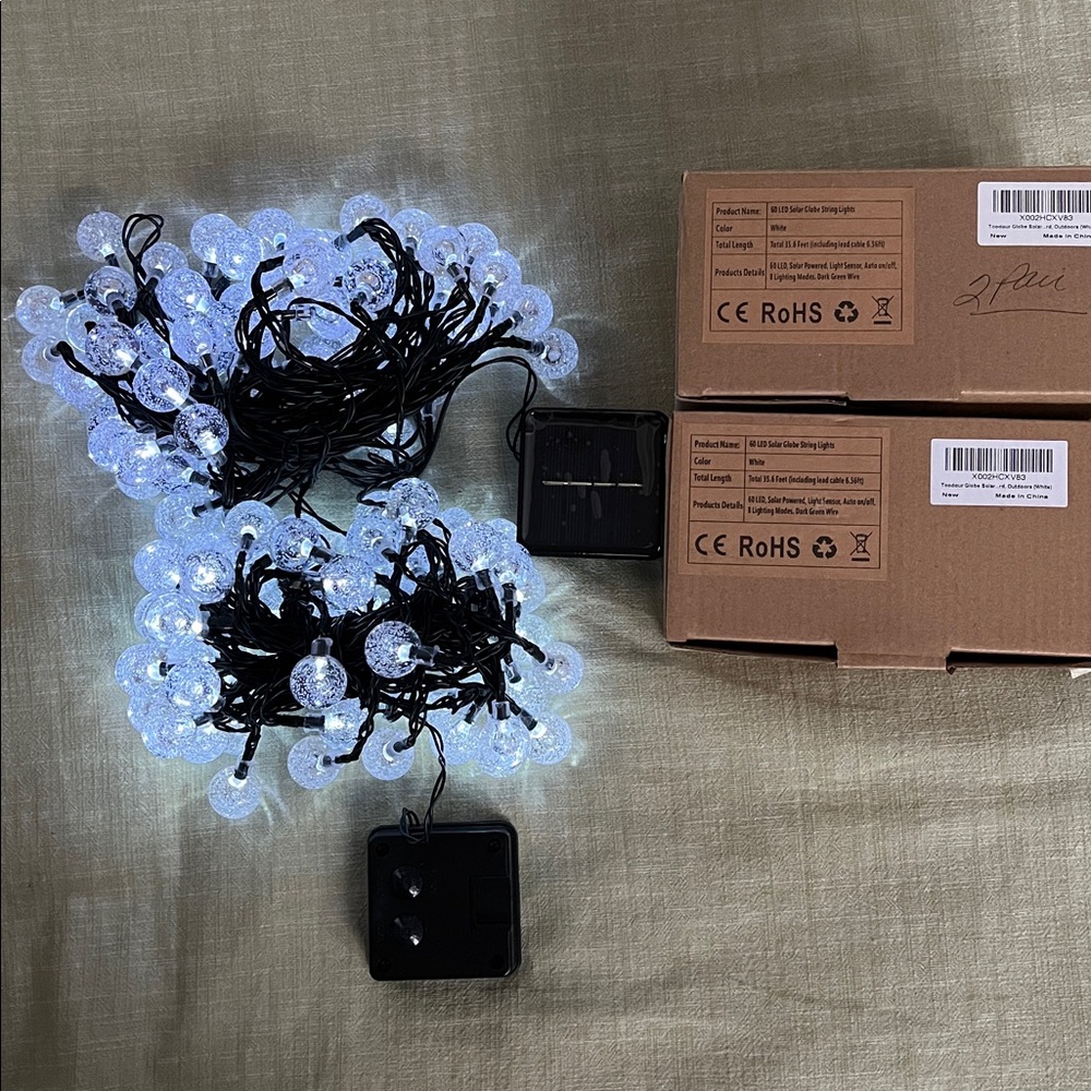 ROHD Solar string lights Two Sets 35 feet Outdoor White Globe Lights